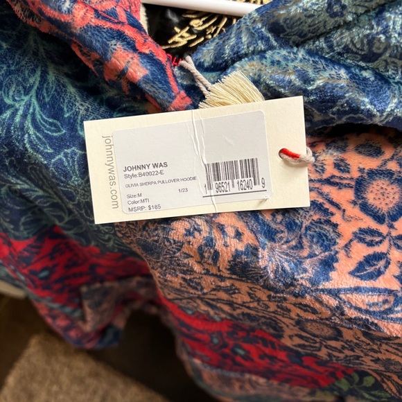 Johnny Was Biya Olivia Sherpa Mulitcolor Patchwork Pullover Hoodie - Picture 7 of 7